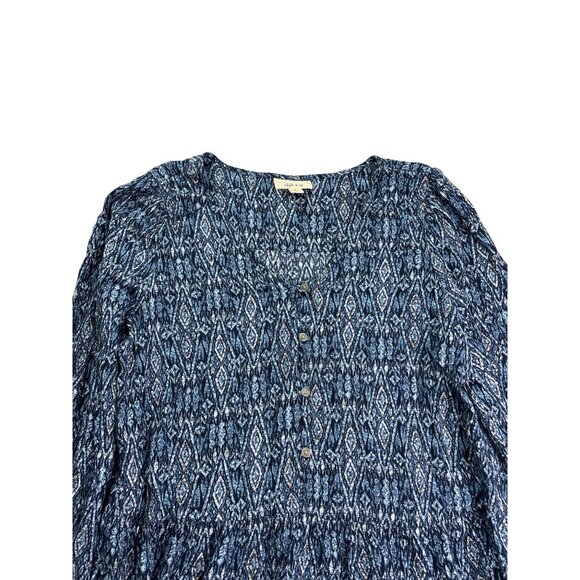 Style & Co Womens Tunic Top M Diamond Pattern Button Front Popover Long Sleeve - Picture 2 of 6